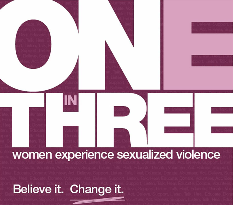 A portion of a 2008 poster: One in Three, believe it, change it.
