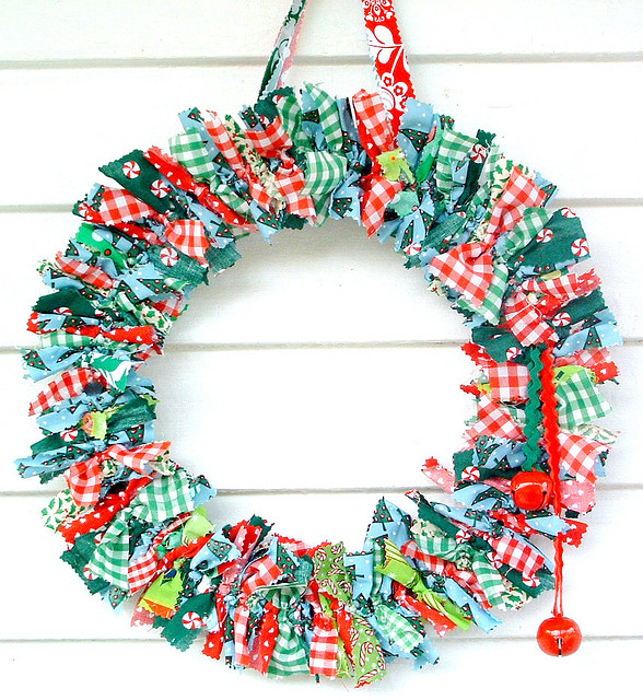 a wreath made of multi-coloured rags