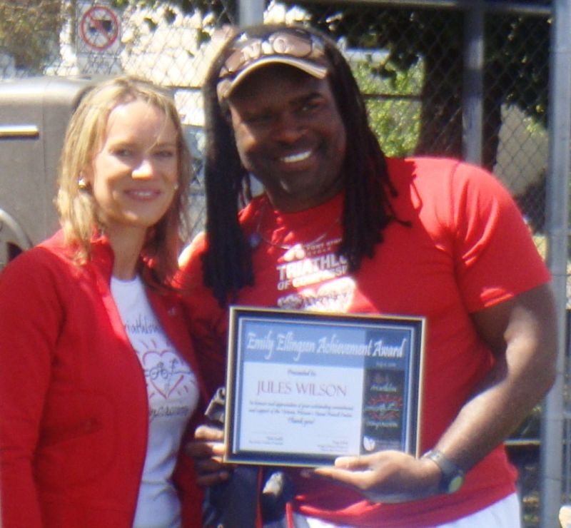 Jules accepting the Emily Ellingsen Award at the 2010 Tri of Compassion