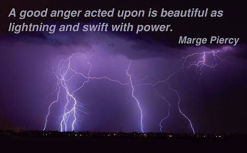A beautiful picture of lightning with a quote about anger.
