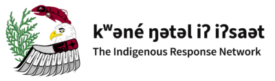 kʷəné ŋətəl iʔ iʔsaət, The Indigenous Response Network, logo of a salmon, logo, and sage.