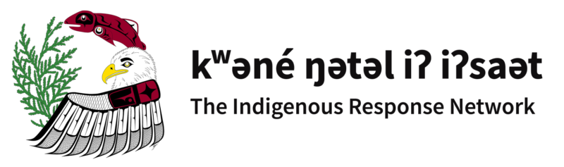 kʷəné ŋətəl iʔ iʔsaət, The Indigenous Response Network, logo of a salmon, logo, and sage.